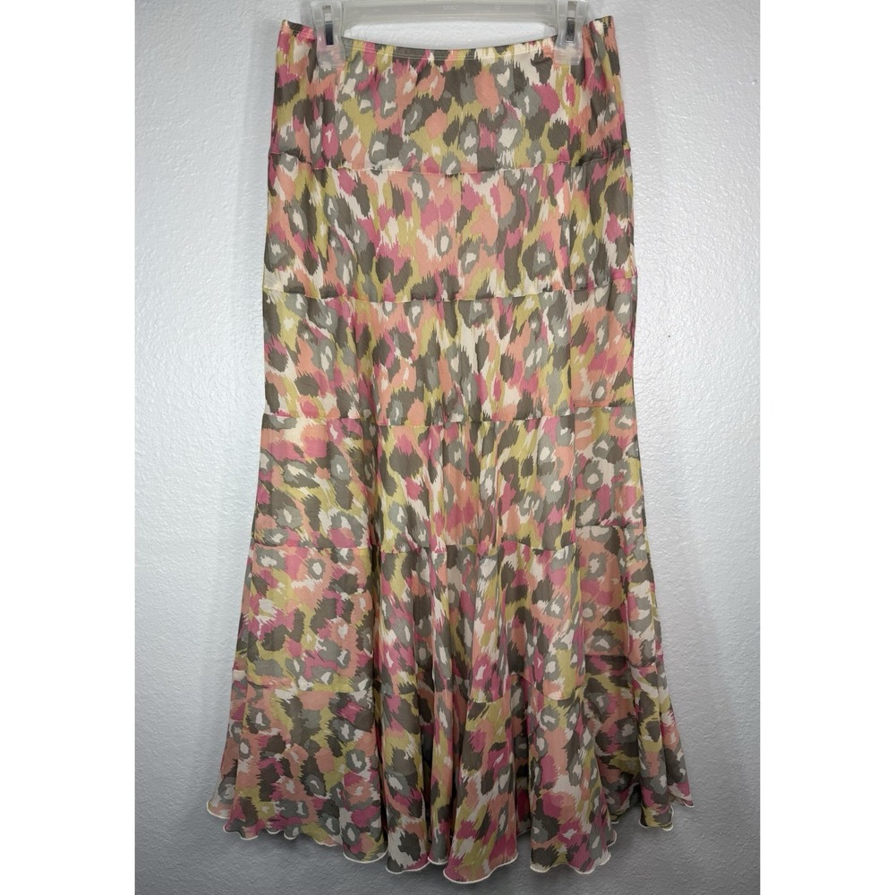 Women's Size 8 multicolored tiered bohemian-style long skirt abstract print